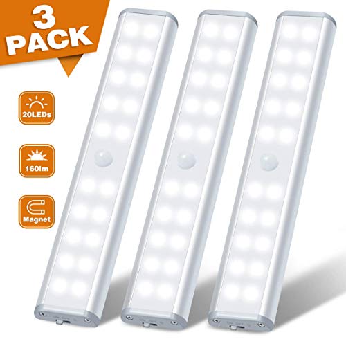20 LED Motion Sensor Light Under Cabinet Lighting Rechargeable Wireless Battery Operated Closet
