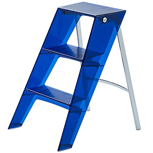 Escalera de tijera acrílica azul transparente con 3 peldaños antideslizantes para casa