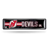 Rico Industries NHL Hockey New Jersey Devils Metal Street Sign 4" x 15" Home Décor - Bedroom - Office - Man Cave