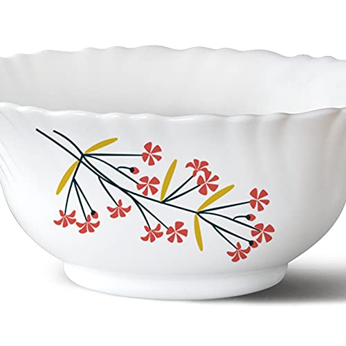 Image of Larah by BOROSIL Red Bud 6 Pcs Opalware Soup Bowl Set (210 ml Each), White