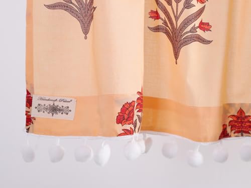 Image of Ravaiyaa - Attitude is everything Hand Printed Half Window Kitchen Curtain 100% Cotton Short Drapery Valance Curtain 40 inch X 18 inch Inch (Peach Floral)