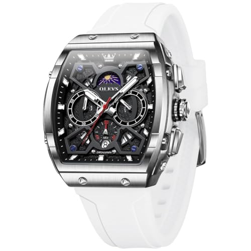 OLEVS Relógio multifuncional para homem, resistente à água até 30 metros, luminoso, com bracelete em silicone, edição branca