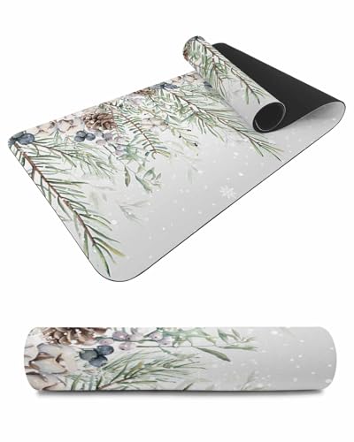 Debedcor Heat Proof Table Pads Waterproof Decorative, Christmas Botanical Non-Slip Table Countertop Protector, Winter Pine Twig Blue Berry Snowflake Insulation Mat for Dining Room, 48 x 12 Inches