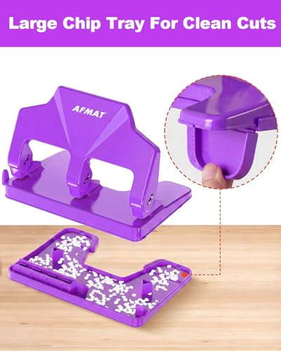 Image of AFMAT 3 Hole Punch Heavy Duty, 40-Sheet Three Hole Punch, 50% Reduced Effort, 3 Hole Puncher for Binder w /Large Chip Tray, 9 /32 inch Holes Diameter, Metal Paper Puncher for Home /Office /School,HP14(Purple)