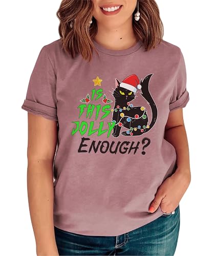 is This Jolly Enough? Christmas T-Shirt Santa Cat Light Xmas T-Shirt #1034_53