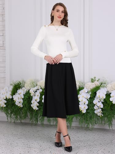 Women's Long Sleeve Pullover Sweater 2025 Spring Boat Neck Split Hem Casual Work Ribbed Knit Top2