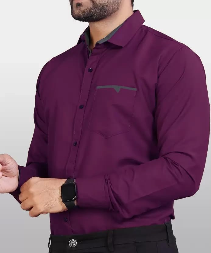 Image of CB-COLEBROOK Men's Regular Fit Solid Soft Touch Cotton Casual Shirt with Pocket Design with Spread Collar & Full Sleeves (Available in Plus Size)
