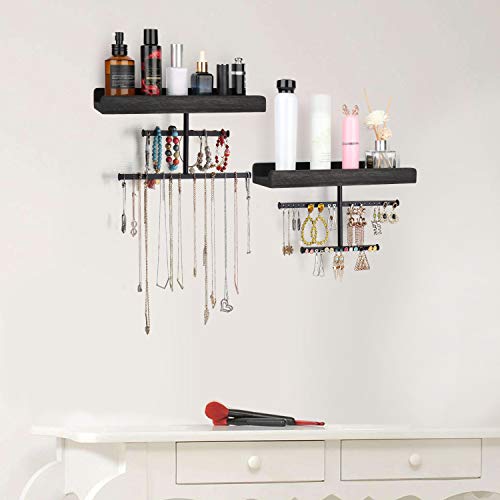 Keebofly Hanging Wall Mounted Jewelry Organizer with Rustic Wood Jewelry Holder Display for Necklaces Bracelet Earrings Ring Set of 2 Black,[Patented] - Thumbnail 2