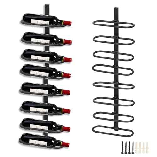 Image of Wine Rack Wall Mounted for 8 Wine Bottles, Metal Wall Hanging Wine Holder Storage, Wine Organizer Shelf for Kitchen Dining Room Bar (Black)