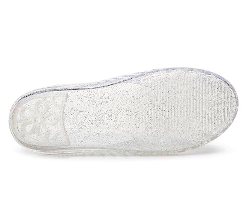 Image of Womens Jelly Shoes, White Jellies Sandals Glitter Clear Flats Slip On Summer Beach Slippers Transparent Closed Toe Soft Slide