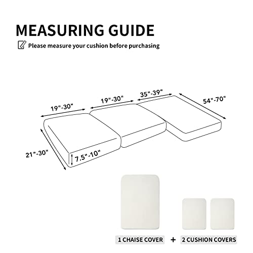 Image of Easy-Going Stretch 3 Pieces Couch Cushion Covers for Sectional Sofa L Shape | 2 Seater + 1 Chaise Lounge Left /Right L Sofa Seat slipcover Anti-Slip Sofa Cover Soft Cream