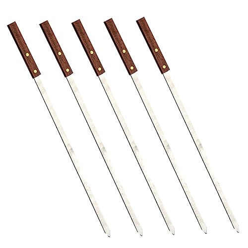 VANZACK 5 Pièces de barbecue en acier inoxydable Viande brochettes de barbecue brochettes d'épée barre de barbecue en acier inoxydable brochette de barbecue réutilisable En bois Brun