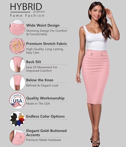 Image of Hybrid & Company Womens Pencil Skirt Premium Nylon Ponte Stretch Office Made in The USA Below Knee