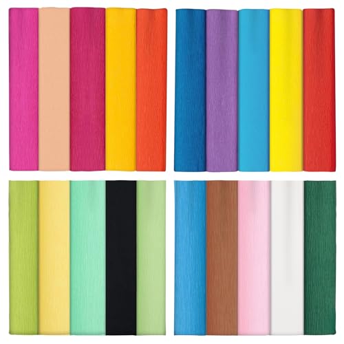 20 Farben Krepppapier Bunt 30 * 200cm, Krepppapier Pastell, Kreppband eignet sich für Basteln & Partys & Richtfest & Feiertag, Pastell DIY Floristenkrepp, nicht abfärbende Farben