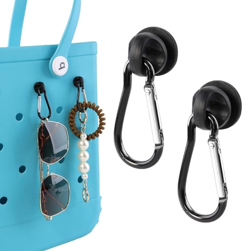 Vagocom 2Pcs Hooks Set Charms Accessories for Bogg Bags and Simply Southern Bag - Insert Hook Holder with Small Key Chain Clip for Small & Large Beach Tote - Multiple Color Options(Black)