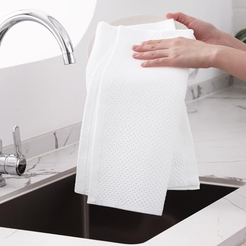 Image of Homaxy 100% Cotton Oversized Waffle Weave Kitchen Dish Towels, Ultra Soft Absorbent Quick Drying Cleaning Towel, 20 x 28 Inches, 6-Pack, White