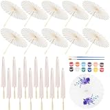 30 PCS White Paper Umbrellas, 22.8 Inch, Includes 12-Color Paint, 2 Brushes, Chinese Japanese Oiled Paper Parasols Umbrella, DIY Painting Umbrellas, Wedding Decoration, Photography Props (30 PCS)
