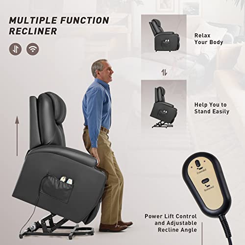 Yeshomy Power Lift Recliner Chair With Massage And Heating Functions, Pu Leather Sofa With Remote Control And Two Cup Holders, Suitable For Living Room, Black #TOP4