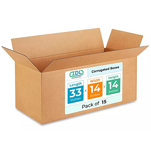 IDL Packaging B-331414-15 Large Corrugated Moving Boxes 33"L x 14”W x 14"H (Pack of 15) - Excellent Choice of Strong Packing Boxes for Moving or Relocating
