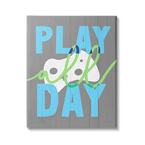Stupell Industries Play All Day Phrase Rustic Video Game Controller, Designed by Daphne Polselli Canvas Wall Art, 30 x 40, White