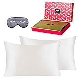 BlueHills Luxury Silk Pillowcase Gift Set - 100% Pure Mulberry Natural Soft Both Sides Silk Pillowcase 2 Pack for Hair and Skin & 1 Pure Silk Eye Mask Gift Box 3 piece Set Ivory White Queen Size Q021