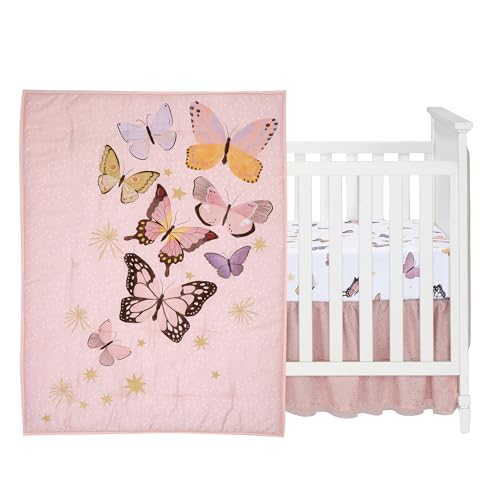 Image of Lambs & Ivy Butterfly Dreams Pink /Gold 3-Piece Nursery Baby Crib Bedding Set