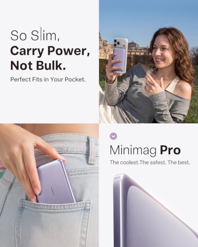 Image of TORRAS MiniMag Pro Power Bank, Ultra Slim Semi Solid-State Portable Charger, Wireless 5,000mAh Magnetic Battery Pack, Fast Charging, Travel Essential for iPhone 17 /16 /15 /14 /13 /12, Lavender Purple | Ultra Slim Portable Charger, Semi Solid-State Battery Pack, Wireless Fast Charging, iPhone 17 /16 /15 /14 /13, Travel & Daily Use