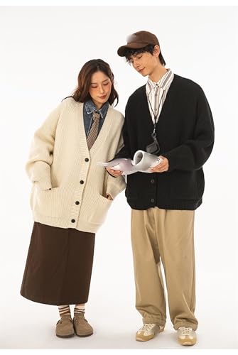 and Winter Men's and Women's V-Neck Cardigan Sweaters， Loose Button Cardigan Heavy Striped Sweater3