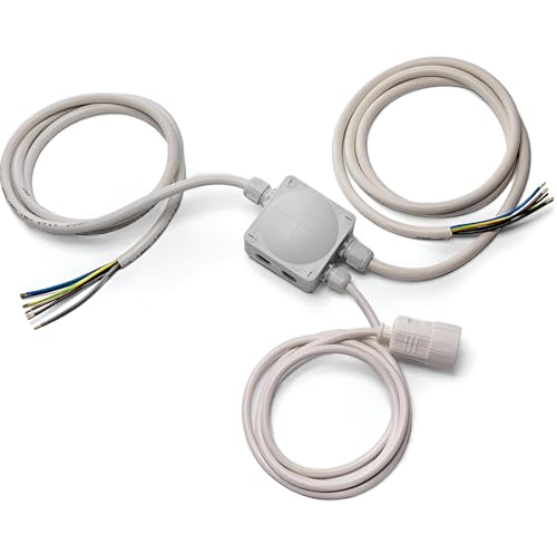 Küchenanschlussbox-Set Splitter-Box mit 2m Kabel - Küchenanschlussverteiler 3-fach zum Anschluss von Kochfeld/Herd & Backofen inkl. Phasenprüfer & Befestigung | IP20 Stromverteiler (C-E-E)
