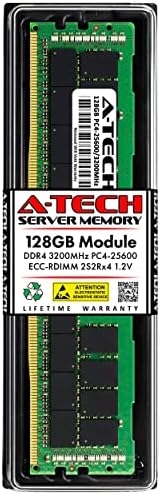 A-Tech 128GB DDR4 3200MHz PC4-25600 ECC RDIMM 4Rx4 (3DS 2S2Rx4) Quad Rank 1.2V ECC Registered DIMM 288-Pin Server & Workstation RAM Memory Upgrade Module (A-Tech Enterprise Series)