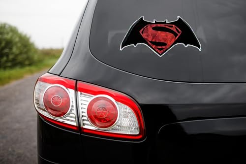 Image of Elektroplate Batman v Superman Reflective Car Decal Silver Oversized 8.5 inch | Officially Licensed DC Comics - Weatherproof Automotive Grade Domed Sticker for Water Bottle, Laptop & More - Made in the USA