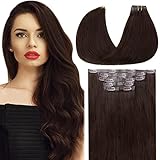 Vivien Brown Seamless Real Human Hair Clip in Hair Extensions 22 Inch #2 Ultra PU Thin Weft Clip in...