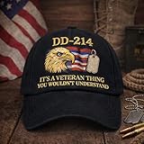 DD-214 Veteran Embroidered Hat for Men Military Baseball Cap Veteran Pride Gift (Black)