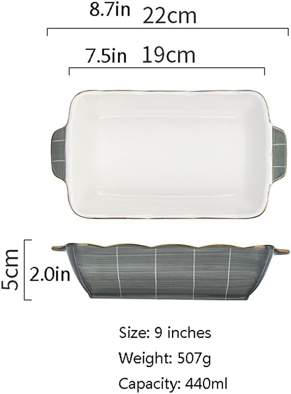 Ceramic Baking Dish, Porcelain 2-Piece Rectangular Bakeware with Double Handle, Baking Pan Set for Cooking and Cake Dinner,9inch Individual Lasagne Pan Deep (Color : 1) (Brass)