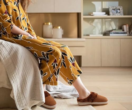 ONCAI Womam Slippers with Cushion Yoga Mat Faux Fur Lining Fuzzy Suede Warm Winter House Slippers Shoes Ladies Indoor and Outdoor Cozy Rubber Sole US Size 5-112