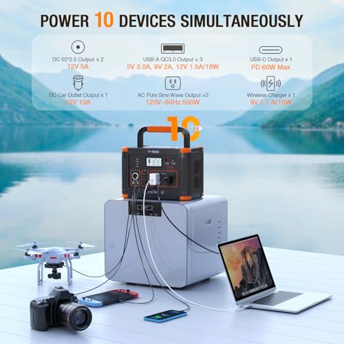 Image of Portable Power Station 500W(Peak 1000W), 519Wh Outdoor Solar Generator | Backup Battery Pack with 2 AC Outlets, 500W 10-Port Powerhouse for RV /Van Camping Fishing Climbing Road Trip Home Emergency
