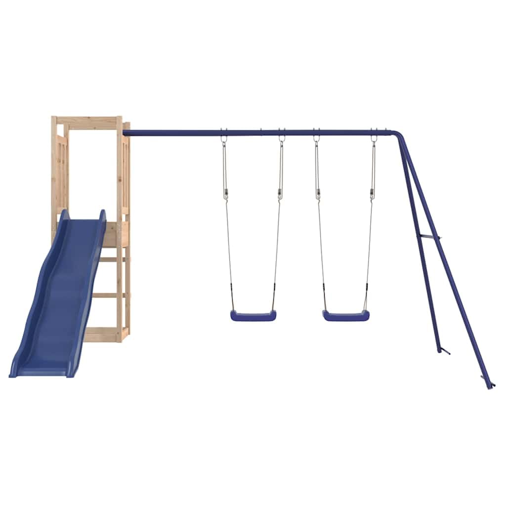 Spielturm Massivholz Kiefer mit Doppelschaukel, Wellenrutsche und Sandkasten, Klettergerüst für Kinder, Outdoor Spielhaus für Garten, robustes Holz, wetterfest, Spielplatzspaß draußen