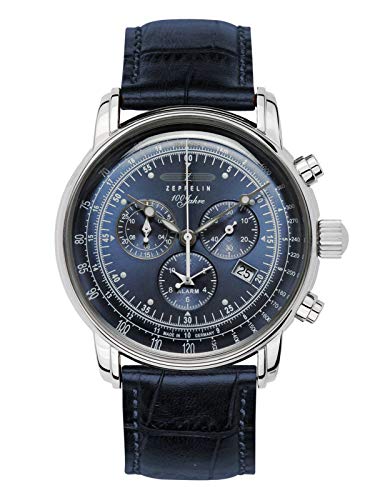 Zeppelin Herrenuhr mit Lederband Serie 100 Jahre ED. 1 Chronograph Alarm Datum 7680-3