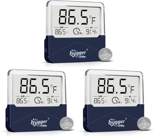 Image of hygger Digital Aquarium Thermometer Records Max Min Temperature Sensor Gauge with LCD Display Stickable Fish Tank Thermometer for Saltwater, Freshwater, Fish, Amphibians, Reptiles (Pack of 3)