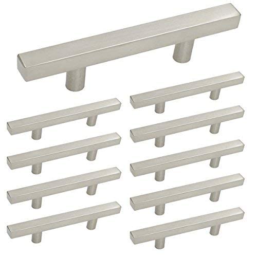 homdiy 10 Pack Brushed Nickel Cabinet Pulls Kitchen Cabinet Handles, 3inch Hole Centers Square Cabinet Handles Brushed Nickel Handles for Cabinets and Drawers Silver Cabinet Door Handles