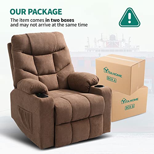 Yitahome Recliner Chair With Wireless Charging, Electric Power Recliner Chair With Massage For Elderly, Fabric Reclining Loveseat With Usb Ports, Side Pocket, Remote Control，Brown #TOP6