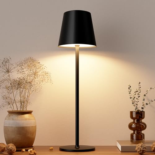 Image of Kakanuo Cordless Table Lamps, Rechargeable Lamps, Battery Operated Lamp, LED Portable Wireless Lamp, Touch Control, 3 Color Temperature, Stepless Dimmable - Black