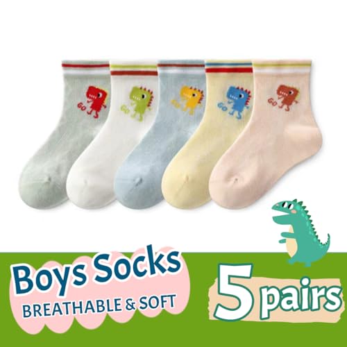 5 Pairs Toddler Boys Kids Socks, Summer Cute Cartoon Soft Cotton Thin Mesh Socks, 0-7T2