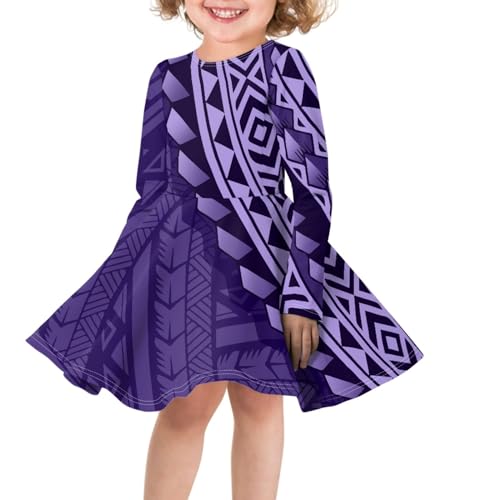 JooMeryer Girls Polynesian Dress American Samoa Printed Long Sleeve Crewneck Flowy Dresses