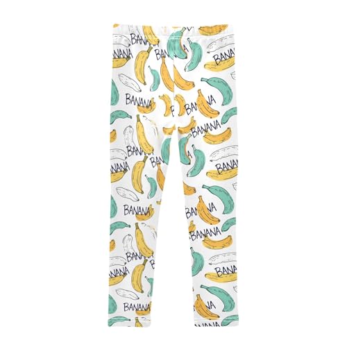 senya Girls Printed Leggings Yoga Pants White Green Yellow Bananas Pattern for Kids in 4t to 10 Years, 4T2