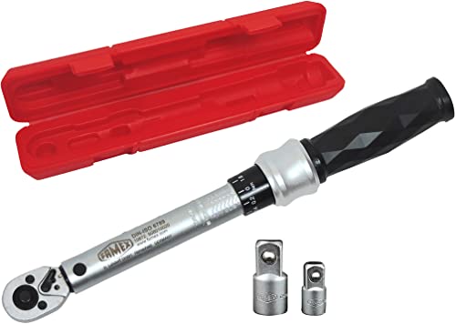 FAMEX 10872-2A Drehmomentschlüssel 1/4 (6,3mm) 6-30 Nm - für Messung in beiden Drehrichtungen - mit Kalibrierschein - Set mit 2 Adaptern