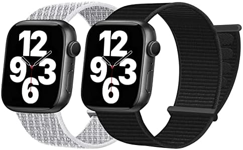 Nylon Sport Watch Bands Appropriate with Apple Watch Collection 7 Band 38mm 40mm 42mm 44mm 41 45mm for iWatch Collection SE 6 5 4 3 2 1 Ladies Males,Stetchy Velcro loop Weave Adjustable Breathable Elastics Straps Alternative Smartwatch Wristband Equipment（2 Packs）