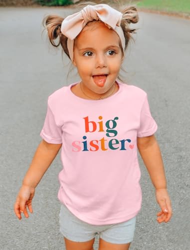 Image of Toddler Big Sister T-Shirt Big Sis Sibling Reveal Crewneck Tee Baby Girls Short Sleeve Announcement Summer Cute Top