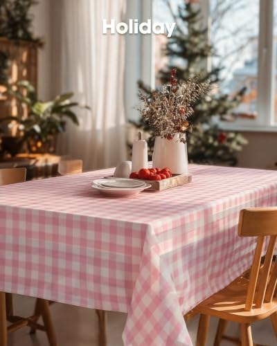 Image of Pureegg Pink Plaid Plastic Table Cloth Disposable 10 Pack 54x108 Inch