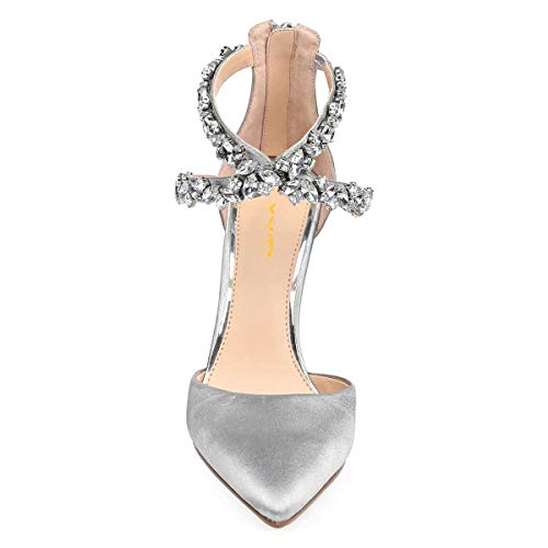 XYD Women Pointy Toe Rhinestone Cross Strap Pumps Stiletto High Heel Wedding Party Dress Shoes 5